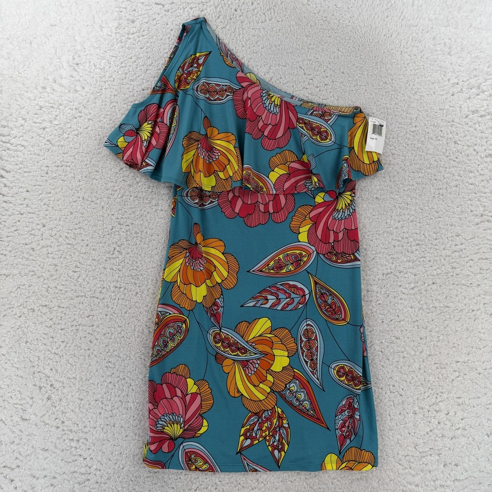 Trina Turk Womens XS Multicolor Floral One Shoulder Ruffle Mini Dress TT173501